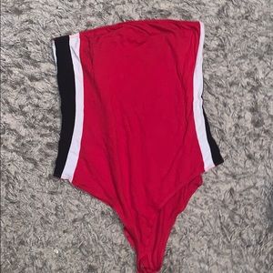 Red tube top bodysuit